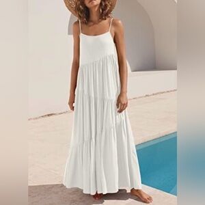 ANRABESS Casual Loose Sundress Spaghetti Strap Flowy Boho Linen Maxi Long Dress